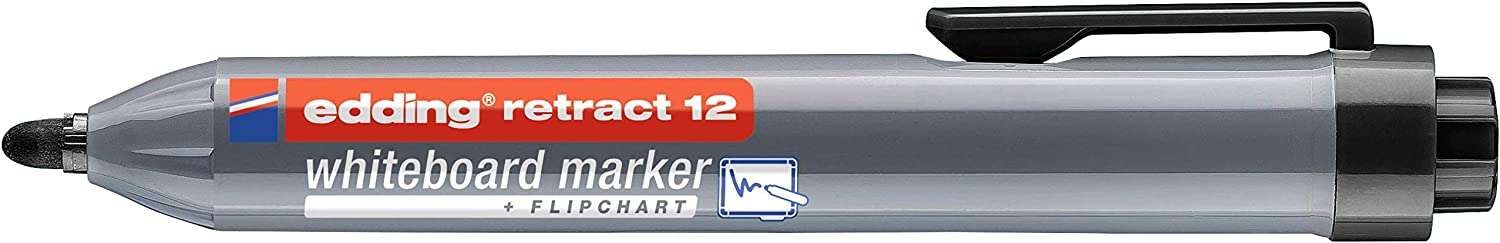 Edding Retract 12 Rotulador para Pizarra Blanca Retractil - Punta Redonda - Trazo entre 1.5 y 3mm - Recargable - Secado Rapido - Color Negro · Pack de 10 uds.