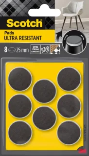 Scotch Pack de 8 Almohadillas de Fieltro Adhesivas - Ultra Resistentes - Diametro de 25mm - Color Blanco/Gris
