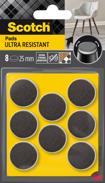 Scotch Pack de 8 Almohadillas de Fieltro Adhesivas - Ultra Resistentes - Diametro de 25mm - Color Blanco/Gris