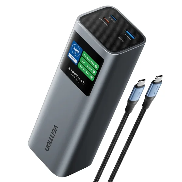 Vention Powerbank de 27000mAh - Potencia de Salida hasta 140W - Power Delivery - USB-A - USB-C - Color Gris