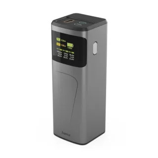 Hama High Power Bateria Externa Powerbank 24000mAh - Potencia 150W - USB-C - USB-A - Power Delivery - Pantalla TFT - Indicador de Carga - 3 Conexiones de Salida - 56.27x160x56.27mm - Color G