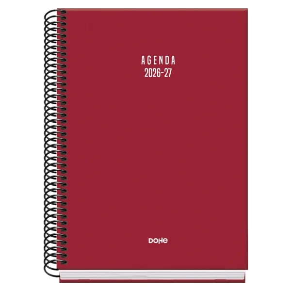 Dohe Basic Colour Vibes Agenda Escolar 26/27 - Formato A5 - Semana Vista - Papel Offset Ahuesado 70g - Cubierta de Carton Plastificado - Espiral - Goma - 15x21x2cm - Color Burdeos