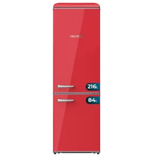 Cecotec Bolero CoolMarket Combi Origin 300 Red E Frigorifico Combi - Capacidad 300L - Temperatura Regulable - Estilo Retro - Cajon para Carne y Pesado - Clase E - Color Rojo