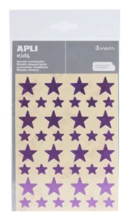 Apli Gomets Estrella Holograficos - Tamaño 12.5mm y 19.5mm - Adhesivo Permanente - 120 Unidades por Bolsa - Desarrollo de Habilidades y Creatividad - Color Lila · Pack de 10 uds.