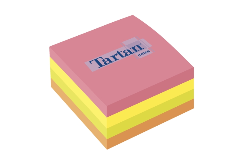Tartan Cubo de 400 Notas Adhesivas Reposicionables - Colores Neon - 76x76mm - 100% PEFC - Colores Surtidos