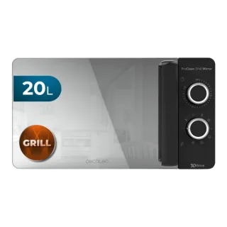 Cecotec Proclean 3140 Mirror Microondas - 700W - Capacidad 20L - Grill de 800W - Tecnologia 3DWave - Modo Descongelar - 6 Niveles - Avisador Acustico - Color Negro