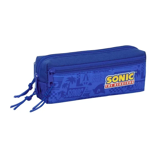 Safta Sonic Portatodo - 3 Compartimentos con Cremalleras - Goma Elastica - 0.98L - 220x60x85mm - Color Azul Oscuro