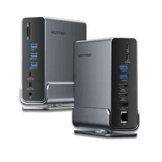 Vention Docking Station 15 en 1 USB-C a DisplayPort/2xHDMI/USB-C 3.2 Gen2/USB-C 3.2 Gen1/2xUSB 3.2 Gen2/USB3.0/2xUSB2.0/RJ45/SD/TF/3.5mm TRRS/PD 100W - Color Gris
