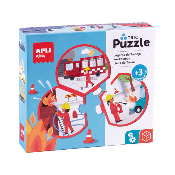 Apli Puzle Trio de Asociacion Profesiones - 24 Piezas Redondeadas de Ø 9 cm - 8 Puzles Distintos de 3 Piezas - Potencia Vision Espacial y Psicomotricidad Fina - Estimula Concentracion - Colo