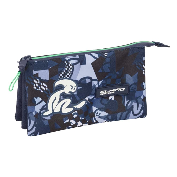 Safta el Niño Navy Portatodo - 3 Compartimentos con Cremalleras - Bolsillo Interior - 0.6L - 220x30x120mm - Color Azul Marino