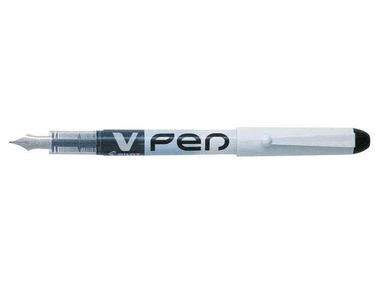 Pilot Pluma Estilografica V-Pen Desechable Tinta Liquida - Punta de Acero - Trazo de 0.5mm - Color Negro · Pack de 12 uds.