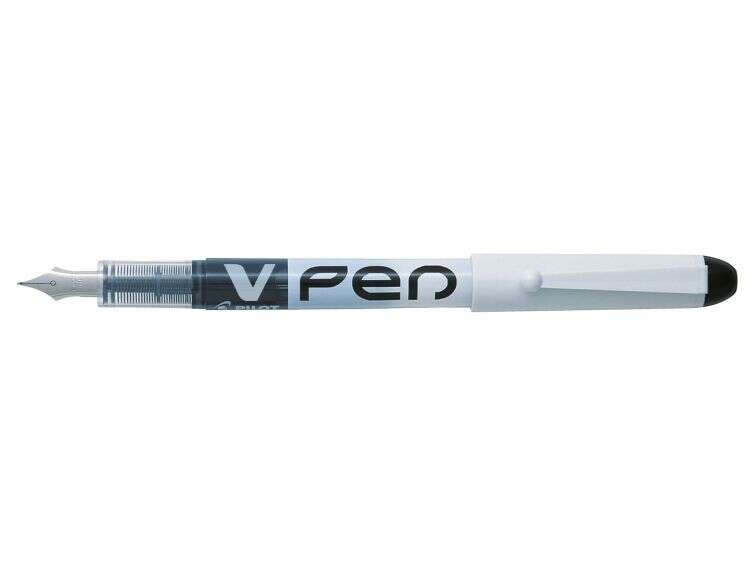 Pilot Pluma Estilografica V-Pen Desechable Tinta Liquida - Punta de Acero - Trazo de 0.5mm - Color Negro · Pack de 12 uds.