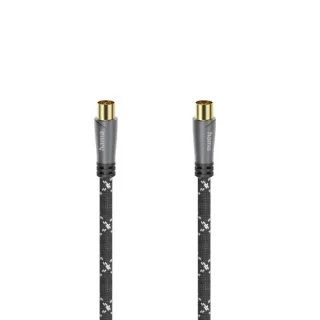 Hama Prime Cable Coaxial de Antena Macho/Hembra - Longitud 1.5m - Terminales Chapados en Oro - Apantallamiento 120dB - Impedancia 75Ohm - Color Negro y Gris