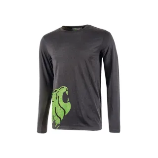 Upower Alien Camiseta de Manga Larga de Algodon - Talla 2XL - Corte Ajustado, Cuello Redondo Acanalado, Impresion Serigrafica Cabeza de Leon, Proteccion DPI1 - Color Gris Asfalto