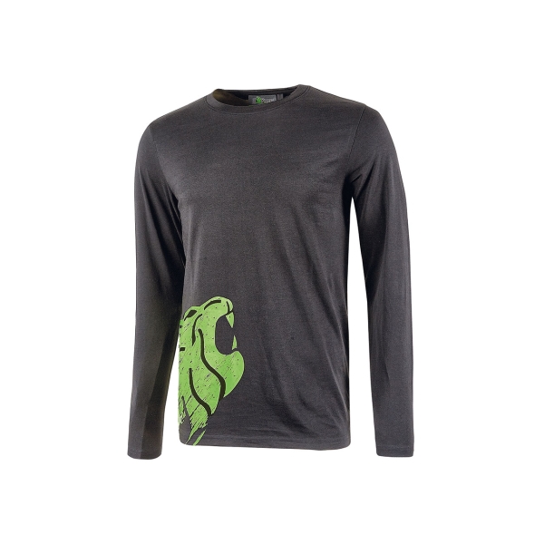 Upower Alien Camiseta de Manga Larga de Algodon - Talla 2XL - Corte Ajustado, Cuello Redondo Acanalado, Impresion Serigrafica Cabeza de Leon, Proteccion DPI1 - Color Gris Asfalto