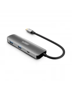 Urban Factory Hubee HUB 4 en 1- USB-C Macho - USB-A/USB-C/HDMI Hembra - 100W PD - Color Gris Metal