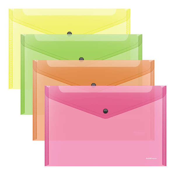 Erichkrause Sobres Glossy Neon - Tamaño А4 - Semitransparente - Surtido de Colores - Color Surtido · Pack de 12 uds.