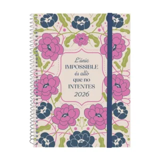Finocam Design Collection Agenda de Espiral en Catalan - Anual 2026 - Tapa Ligera - Formato E10 - 162x14x212mm - Semana Vista Horizontal - Tematica de Flores