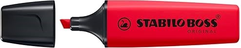 Stabilo Boss 70 Rotulador Marcador Fluorescente - Trazo entre 2 y 5mm - Recargable - Tinta con Base de Agua - Color Rojo Real · Pack de 10 uds.