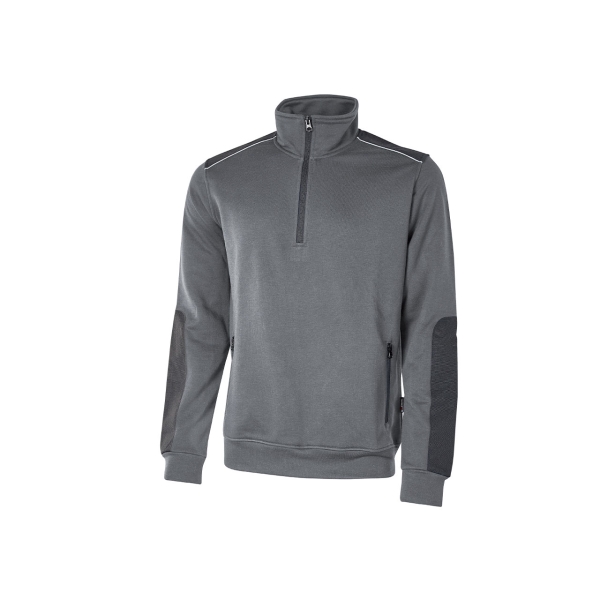 Upower Cushy Sudadera Cepillada con Media Cremallera - Talla 2XL - Cuello Alto, Bolsillos Laterales con Cremallera, Refuerzos Antidesgaste, Detalles Reflectantes, Proteccion DPI1 - Color Gri