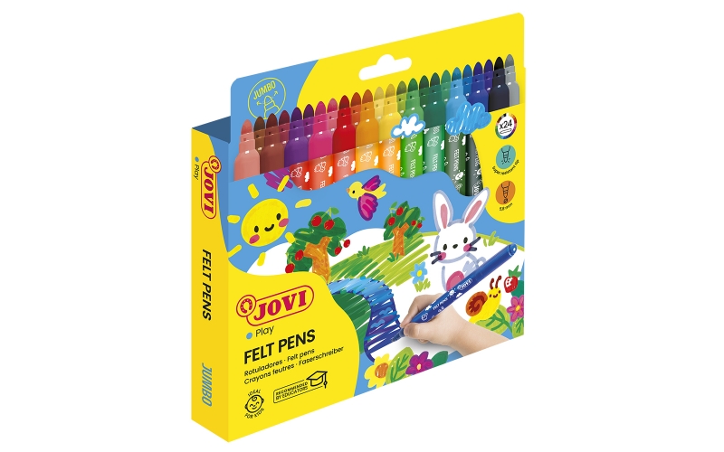 Jovi Pack de 24 Rotuladores Jumbo - Punta de 5.8mm - Trazo Grueso - Amplia Variedad de Tonos - Tinta de Gran Fijacion - Capuchon de Seguridad Ventilado - Colores Surtidos