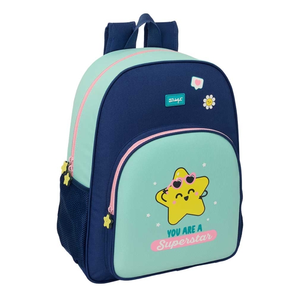 Safta Mr. Wonderful Estrella Mochila - Adaptable a Carro - Bolsillo Frontal - Portabotellas - Cremallera con Doble Tirador - Asa de Mano - Espalda Acolchada - 33x42x14cm - Color Turquesa Claro
