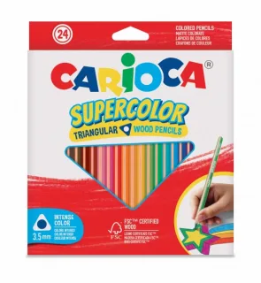 Carioca Supercolor Pack de 24 Lapices de Colores - Cuerpo de Madera Triangular - Colores Intensos y Gran Opacidad - Mina de 3.5mm - Colores Surtidos