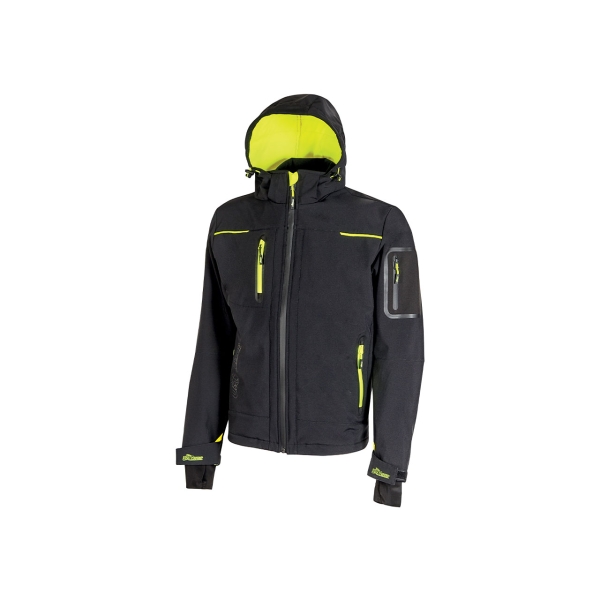 Upower Space Chaqueta Softshell Impermeable - Talla 2XL - Transpirable, a Prueba de Viento, Forro Micropolar, Capucha Desmontable, Bolsillos con Cremalleras Fluorescentes, Proteccion DPI1 -