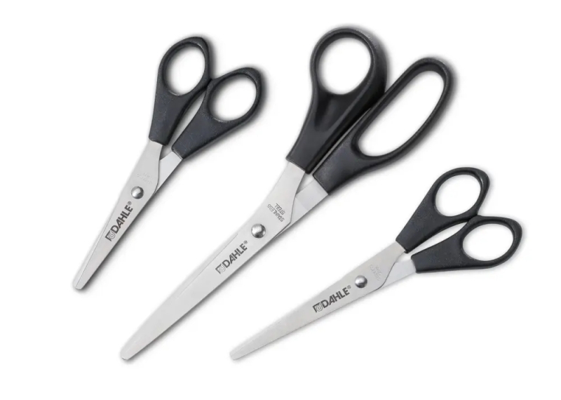 Dahle Home Pack de 3 Tijeras de Acero Inoxidable 13, 15 y 20cm - Hojas Afiladas - Mangos en Plastico ABS - Color Negro
