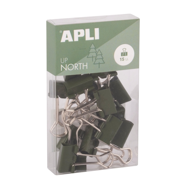 Apli Up North Pack con 15 Pinzas de Metal 19mm - Color Caqui