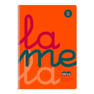 Lamela Cuaderno Espiral con 80 Hojas de 90g/m2 con Margen - Formato Cuarto - Pauta Cuadrovia de 5mm - Cubierta Extra Dura - Papel Offset Blanco Extra - Color Naranja