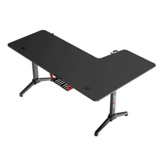 Muvip PRO1300 Mesa Gaming Fibra de Carbono en L Izquierda - Solida - Gran Superficie - Portavasos - Gancho para Auriculares - Medidas 160x100x75cm - Color Negro