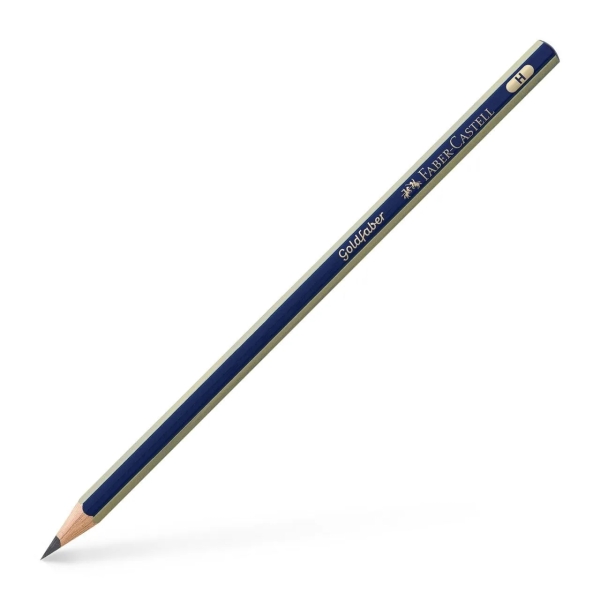 Faber-Castell Goldfaber 1221 Lapiz de Grafito H - Alta Calidad - Resistente a la Rotura - Cuerpo en Azul y Rayas Doradas · Pack de 12 uds.