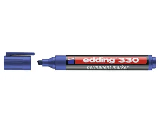Edding 330 Rotulador Permanente - Punta Biselada - Trazo entre 1 y 5 mm. - Tinta casi Inodora - Capuchon con Clip - Secado Rapido - Color Azul · Pack de 10 uds.
