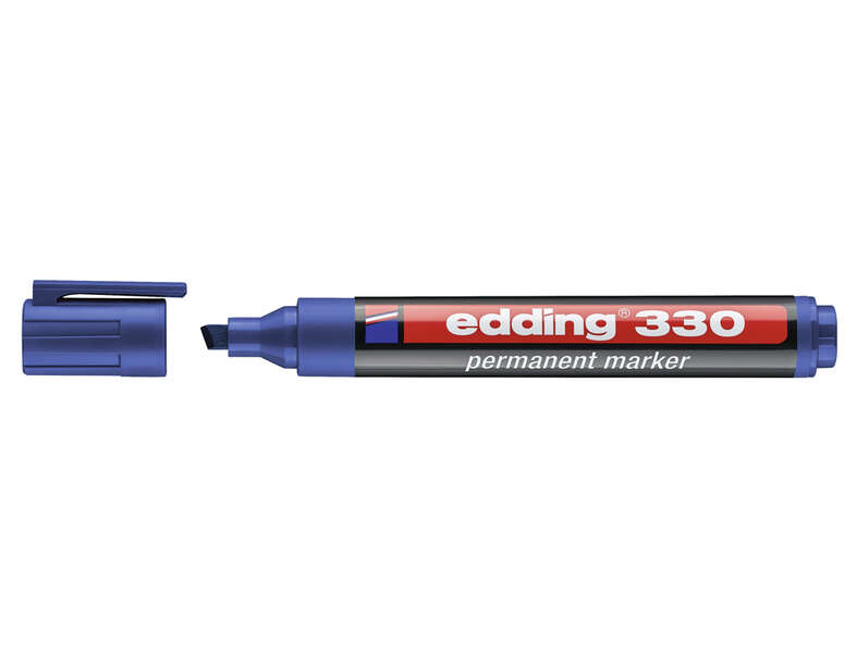 Edding 330 Rotulador Permanente - Punta Biselada - Trazo entre 1 y 5 mm. - Tinta casi Inodora - Capuchon con Clip - Secado Rapido - Color Azul · Pack de 10 uds.