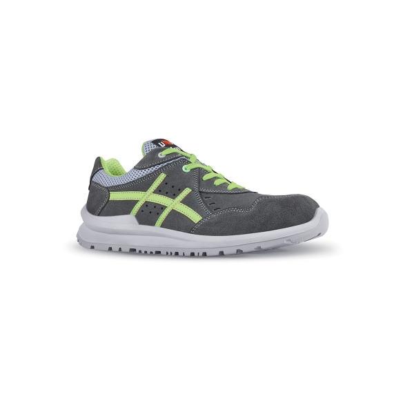 Upower Kimi S Calzado de Seguridad Bajos - Talla 35 - Empeine de Gamuza Transpirable, Puntal de Aluminio, Anti-Pinchazos, Antideslizante, Suela PU/PUTR, Proteccion S1PS FO SR - Color Gris/Verde