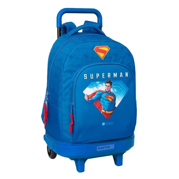 Safta Superman Mochila con Carro - Extraible - Portabotellas - Tirador Doble - Hombreras Acolchadas - Asa Acolchada - Tarjeta ID - Bandeja Interior de PVC - 33L - 330x220x450mm - Color Azul Oscuro