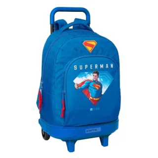 Safta Superman Mochila con Carro - Extraible - Portabotellas - Tirador Doble - Hombreras Acolchadas - Asa Acolchada - Tarjeta ID - Bandeja Interior de PVC - 33L - 330x220x450mm - Color Azul