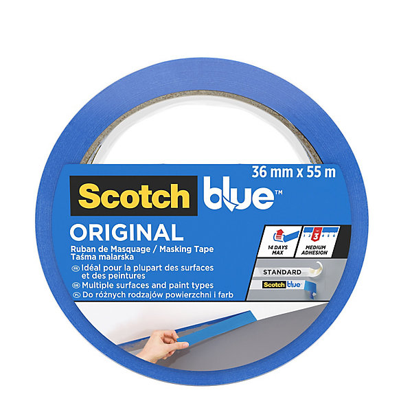 Scotchblue Expositor Dispensador de 32 Rollos de Cinta de Enmascarar - 36mm x 55m - Multisuperficie - Color Azul · Pack de 32 uds.