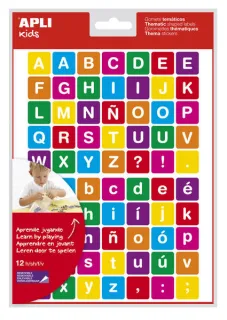 Apli Gomets Tematicos Letras - 12 Hojas (840 Gomets) - Adhesivo Removible - Ideal para Aprendizaje de Lectura y Escritura - Adhesivo Base Agua - Libre de Disolventes - Color Variado · Pack d