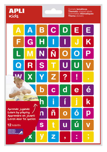 Apli Gomets Tematicos Letras - 12 Hojas (840 Gomets) - Adhesivo Removible - Ideal para Aprendizaje de Lectura y Escritura - Adhesivo Base Agua - Libre de Disolventes - Color Variado · Pack de 5 uds.
