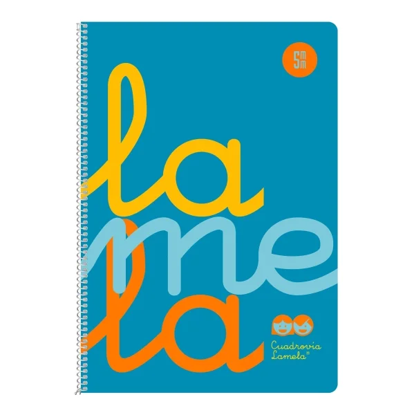 Lamela Cuaderno Espiral con 80 Hojas de 90g/m2 con Margen - Formato Cuarto - Pauta Cuadrovia de 5mm - Cubierta Extra Dura - Papel Offset Blanco Extra - Color Azul
