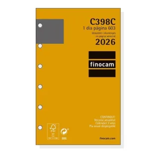 Finocam C398C Recambio para Agendas Classic en Catalan - Anual 2026 - Esquinas Microperforadas - Formato 603 - 79x18x127mm - 1 Dia por Pagina - Color Blanco