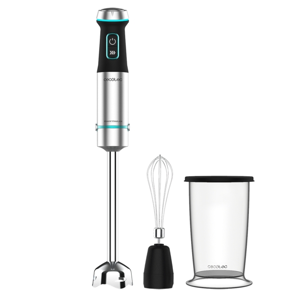 Cecotec Power TitanBlack 1200 XL Cream Batidora de Mano - 1200W - 4 Cuchillas de Titanio en Cruz - Campana Antisalpicaduras - Velocidad Ajustable - Vaso 800ml - Montaclaras - 6.8x6.8x48cm -