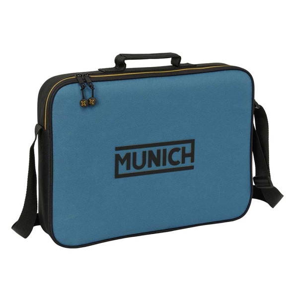 Safta Munich Maletin con Cremallera - Bandolera Ajustable - Asa Forrada - Doble Tirador - Fondo Semirigido - 38x28x6cm - Color Negro y Azul