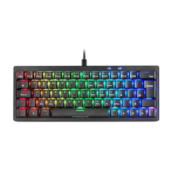 Mars Gaming MKMINIPRO Teclado Compacto Hibrido H-Mech - Switch SKN Azul - Disposicion Francesa AZERTY FR - Iluminacion RGB Chroma - 300x114x42mm - Color Negro