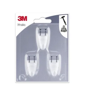3M Pack de 3 Ganchos para Clavar - Formato S - Soporta hasta 2.5kg - Color Blanco