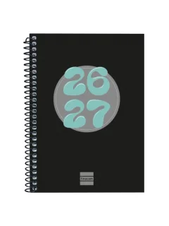Finocam Cool Agenda Escolar 26/27 en Catalan - Semana Vista Horizontal - Formato 8º - 120x164mm - Tapas de Carton Forrado - Papel de 80g/m2 - Espiral - Esquinas Microperforadas - Color Negro