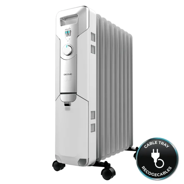 Cecotec ReadyWarm 9000 Space Radiador de Aceite con 9 Modulos de 150x580mm - 2000W - Calienta hasta 20m2 - 3 Niveles de Potencia - Facil Transporte - Recogecables - Seguridad Doble - Color Blanco