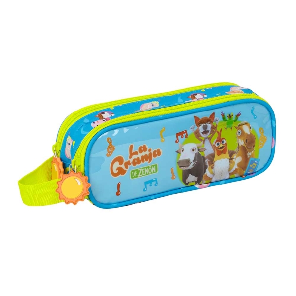 Safta la Granja de Zenon Portatodo - 2 Compartimentos con Cremallera - Asa Lateral - Capacidad 1L - 21x8x6cm - Color Azul y Amarillo